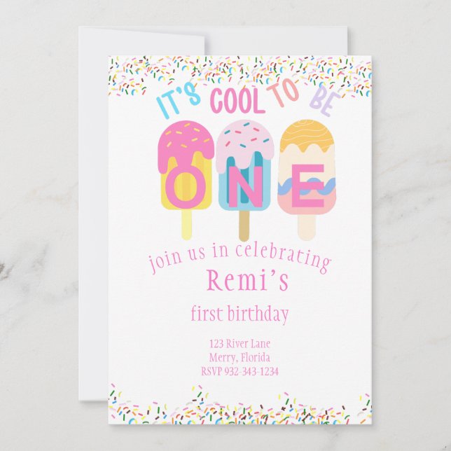 Invitation C'est Cool d'être un, Popsicie thème fête d'annive (Devant)