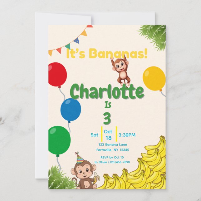 Invitation C'est des bananes Anniversaire - Flies du temps (Devant)