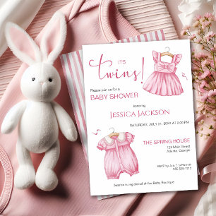Invitation C'est des robes pour bébé à motif rose pour jumeau