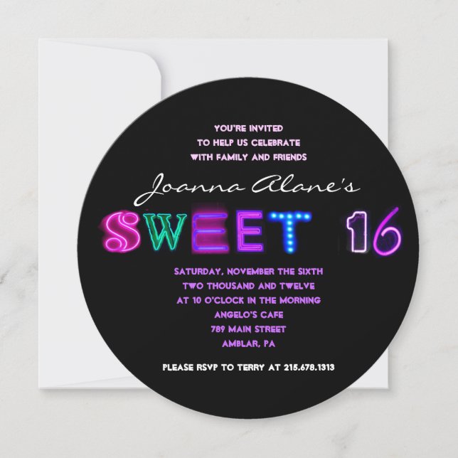 Invitation C'EST ÉLECTRIQUE ! NEON SIGN Sweet sixteen Invitat (Devant)