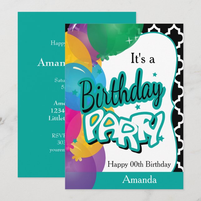 Invitation C'est fête d'anniversaire d'A la 00th avec des (Devant / Derrière)