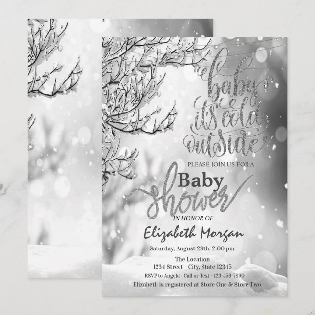 Invitation C'est Froid Dehors Arbre D'hiver Baby Shower (Devant / Derrière)