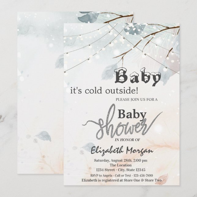 Invitation C'est Froid Dehors Baby Shower Branche d'Arbre (Devant / Derrière)