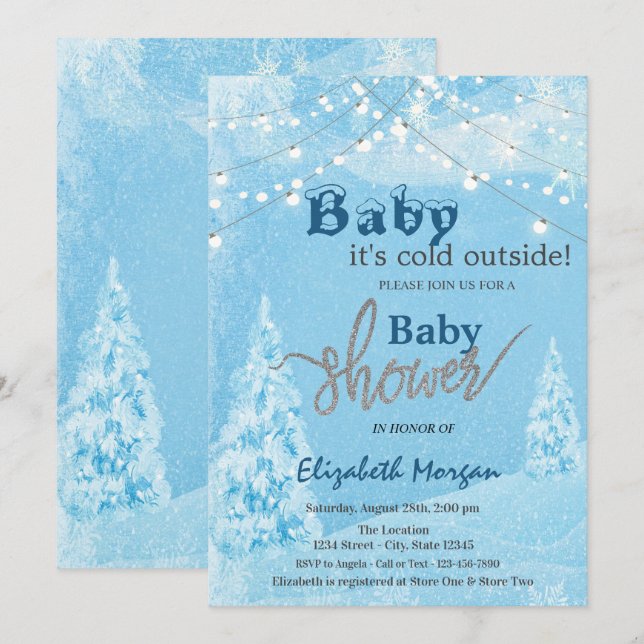 Invitation C'est froid dehors Baby Shower forêt d'hiver (Devant / Derrière)