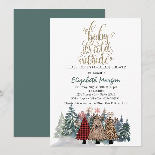 Invitation C'est Froid Dehors Fête Prénatale Bébé sous les Pi (Devant / Derrière)
