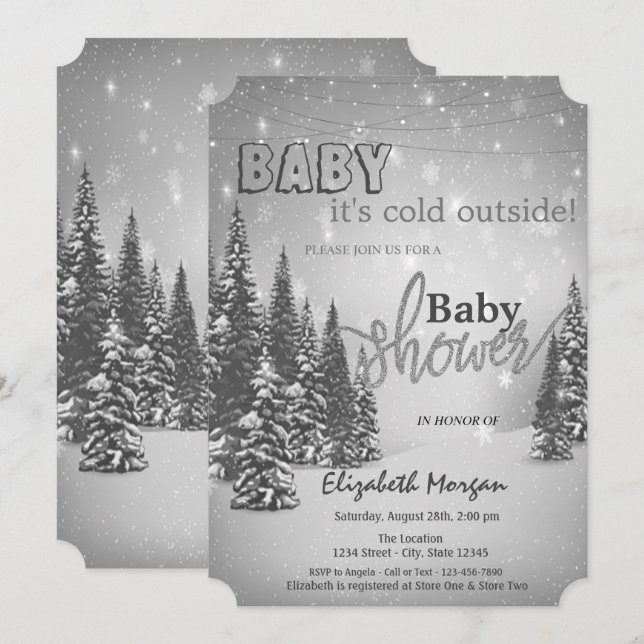 Invitation C'est Froid Dehors Fête Prénatale Bébé sous les Pi (Devant / Derrière)