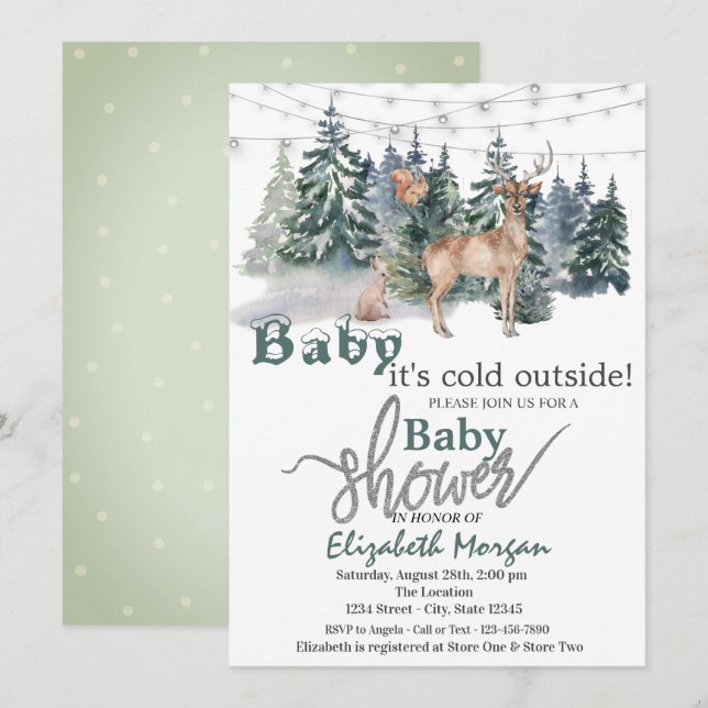 Invitation C'est Froid Dehors Fête Prénatale de bébé Renne de (Devant / Derrière)