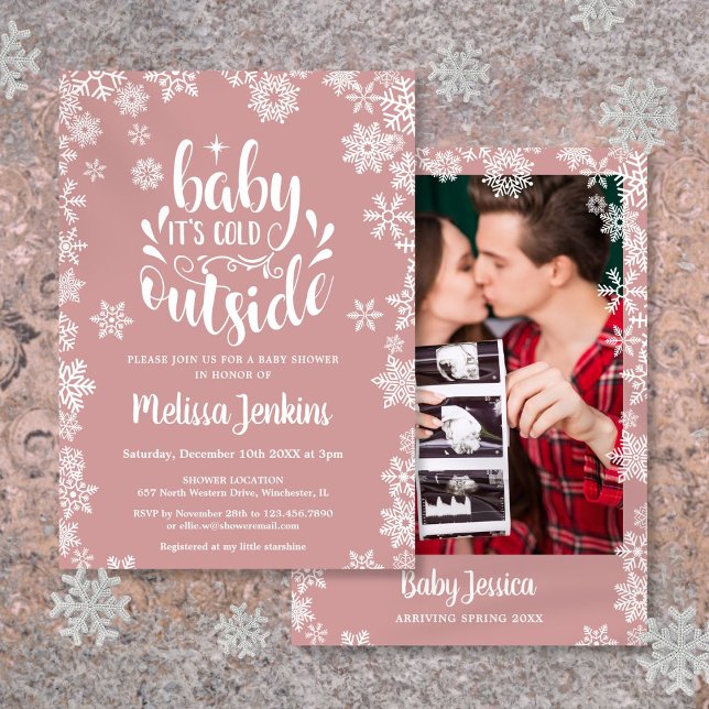 Invitation C'est froid dehors Fille Photo Fête bébé hiver (It's Cold Outside Girl Photo Winter Baby Shower Invitation)