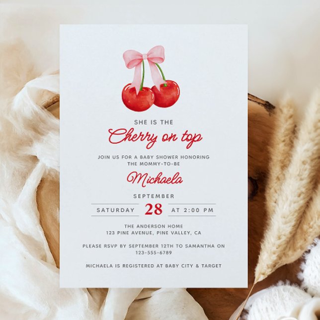 Invitation C'est la cerise sur le Baby shower d'aquarelle (Créateur téléchargé)