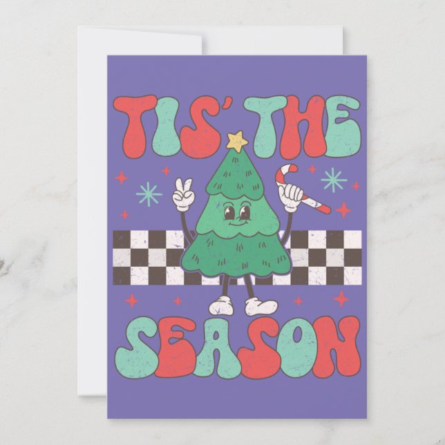 Invitation C'est la saison Arbre de Noël Groovy Retro Noël (Devant)