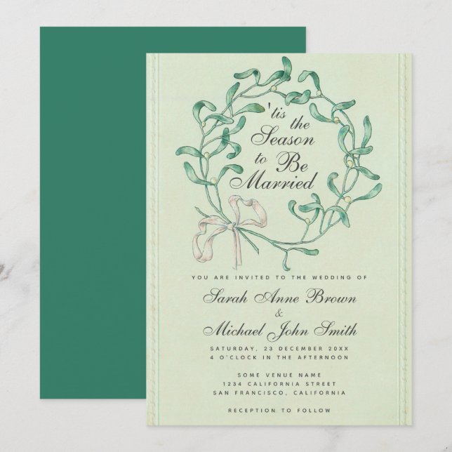 Invitation C'est la saison Couronne de gui pour mariage de No (Devant / Derrière)
