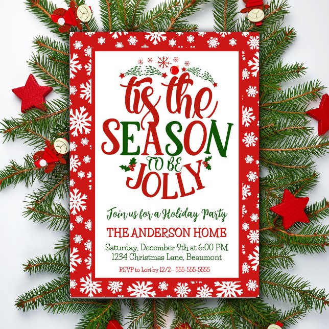 Invitation C'Est La Saison D'Être Jolly Festive Noël (Tis The Season To Be Jolly Festive Christmas Party Invitation)
