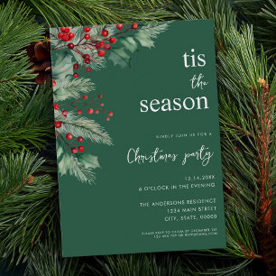 Invitation C'est la saison Fête de Noël florale verte moderne