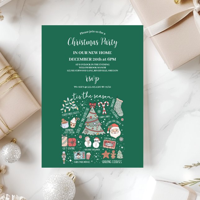 Invitation C'est la saison  Noël vert rétro (Créateur téléchargé)