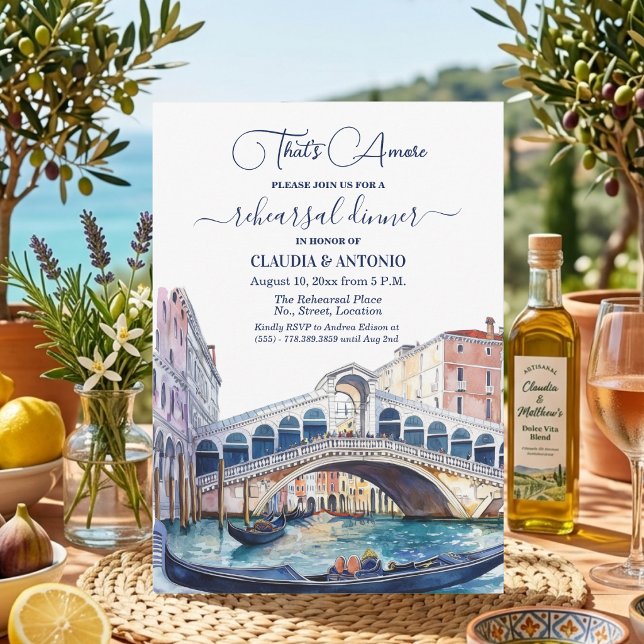Invitation C'est l'Amore Aquarelle Dîner de Répétition à Veni (Créateur téléchargé)