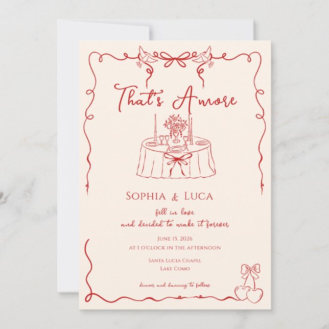 Invitation C'est l'Amore Mariage Italien Caprice main dessiné (Devant)