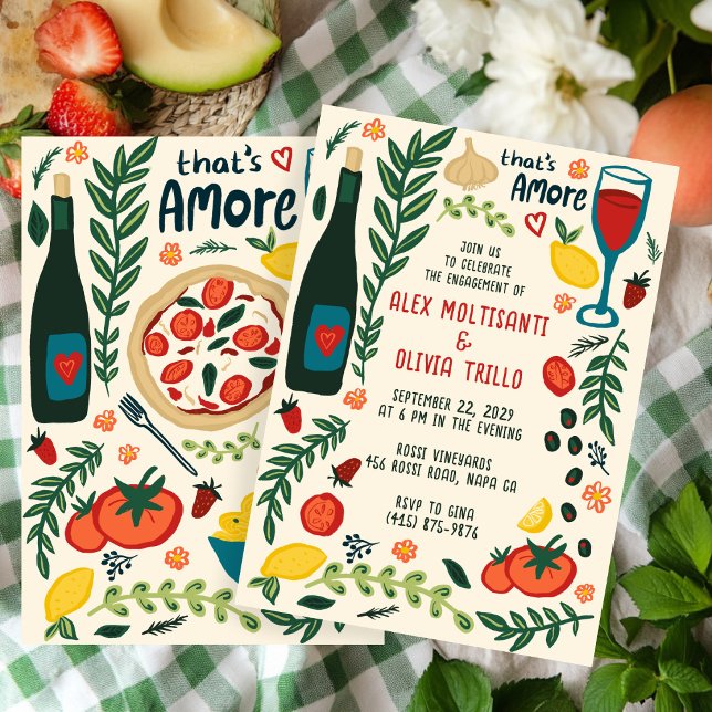 Invitation C'est l'Amore Nourriture Italienne Fête de Fiançai (That's Amore Italian Food CUSTOM Engagement Party Invitation
)
