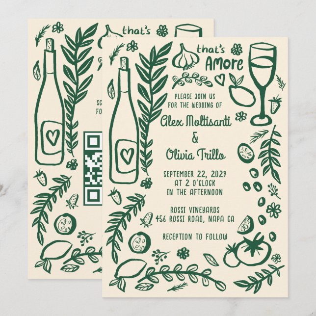 Invitation C'est l'Amore Nourriture Italienne Mariage Partie  (Devant / Derrière)