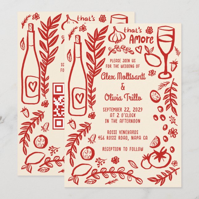 Invitation C'est l'Amore Nourriture Italienne Mariage Partie  (Devant / Derrière)