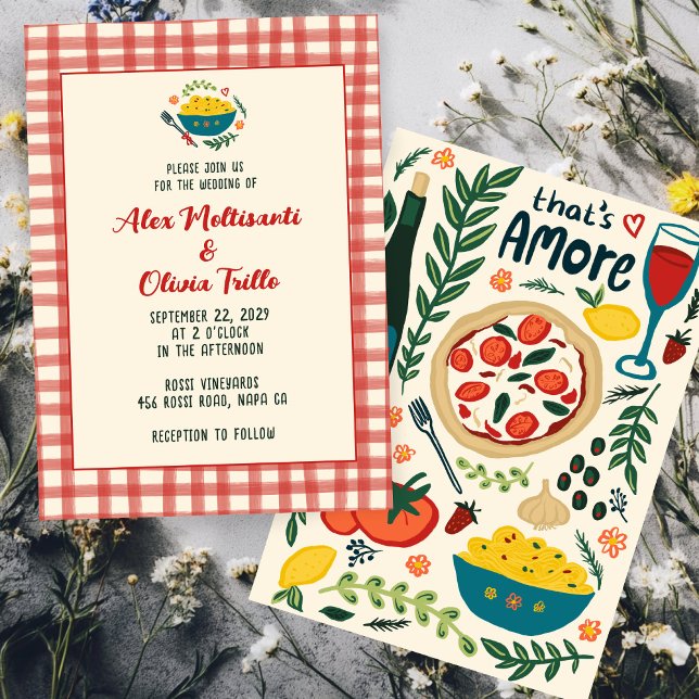 Invitation C'est l'Amore Nourriture Italienne Mariage Plaid P (That's Amore Italian Food CUSTOM Plaid Wedding Invitation
)