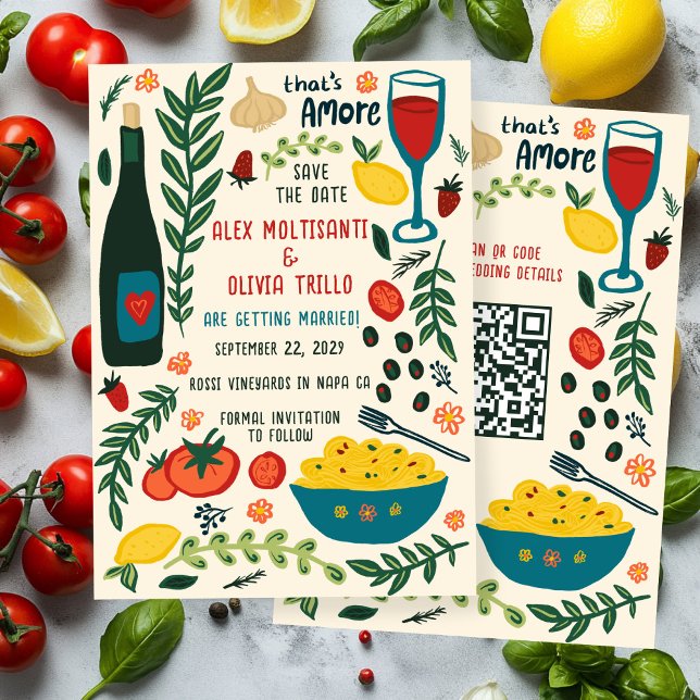 Invitation C'est l'Amore Nourriture Italienne SAUVEGARDEZ LA  (That's Amore Italian Food SAVE THE DATE Custom QR Invitation
)