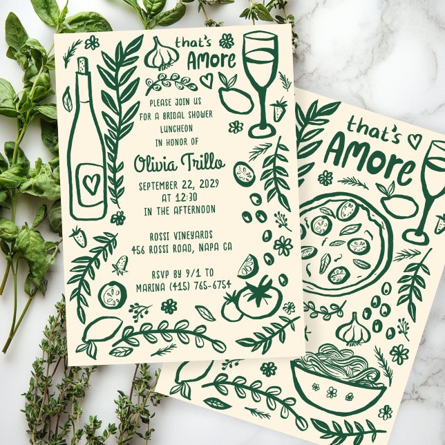 Invitation C'est l'amour Nourriture Italienne douche de maria (That's Amore Italian Food Hand-drawn Doodle CUSTOM Bridal SHower Party Invitation
)