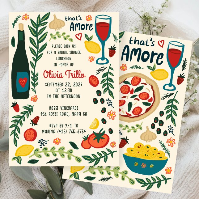 Invitation C'est l'amour Nourriture Italienne DOUCHE DE MARIÉ (That's Amore Italian Food Hand-drawn Doodle CUSTOM Bridal SHower Party Invitation
)
