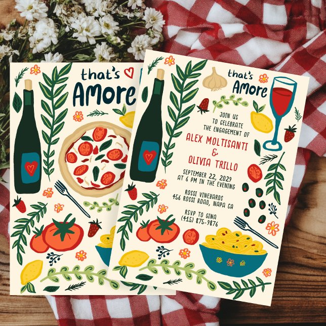 Invitation C'est l'Amour Nourriture Italienne Fête de Fiançai (That's Amore Italian Food CUSTOM Engagement Party Invitation
)