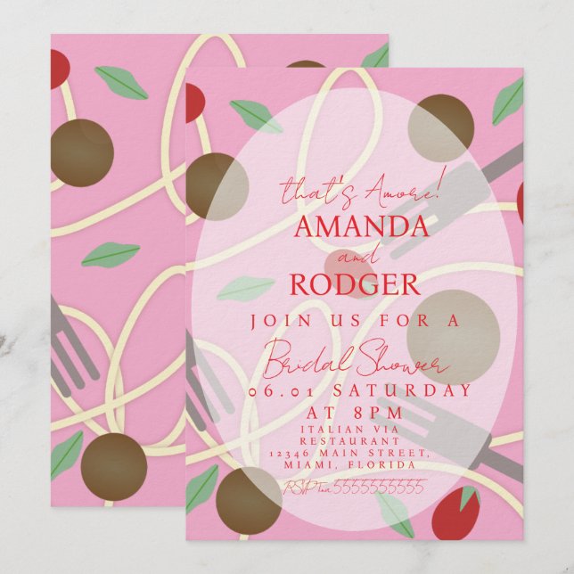 Invitation C'est l'Amour Pâtes Italiennes Mariage (Devant / Derrière)
