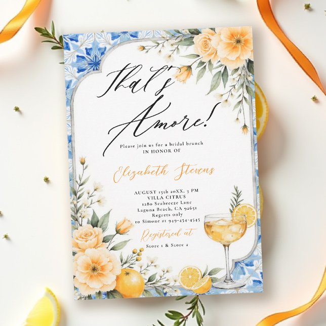 Invitation C'est l'Amour : Semaine de Mariage Florale sur le  (thats amore italian themed bridal shower invitation lemon and blue watercolor floral cocktail brunch)