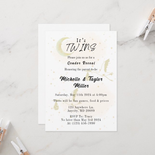 Invitation C'est l'annonce du sexe des jumeaux (Devant/Arrière en situation)