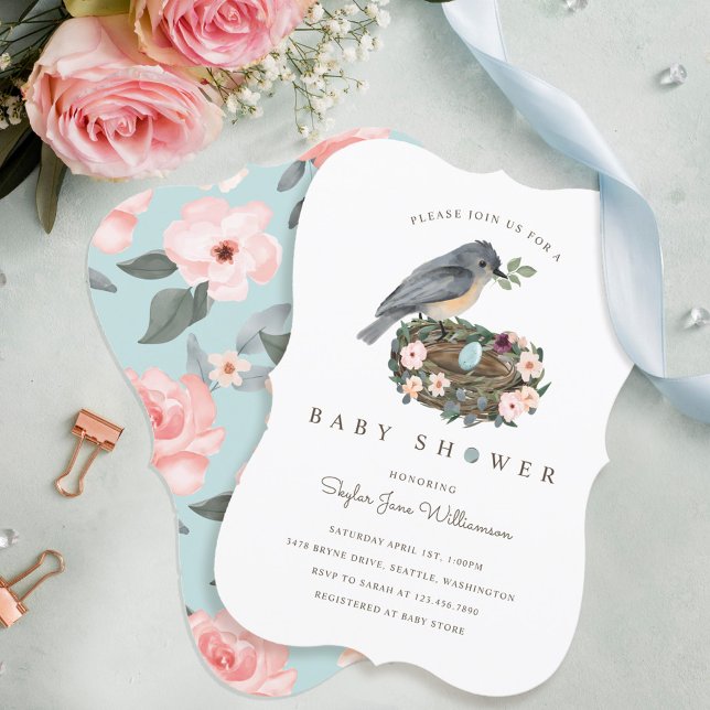 Invitation C'est le Baby shower de nid d'oiseaux Floraux Bleu (Créateur téléchargé)