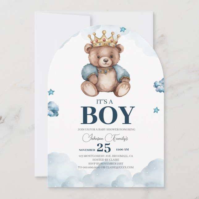 Invitation C'EST LE Baby shower D'Ours GARÇON (Devant)