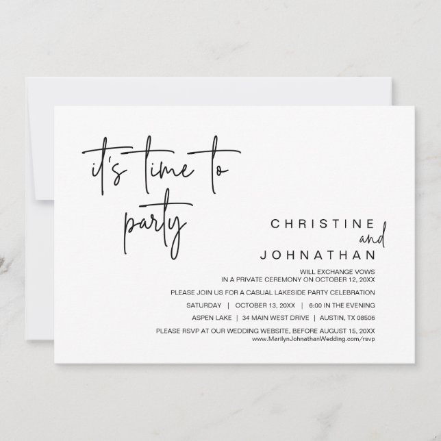 Invitation C'est l'heure de faire la fête, dîner Mariage Elop (Devant)