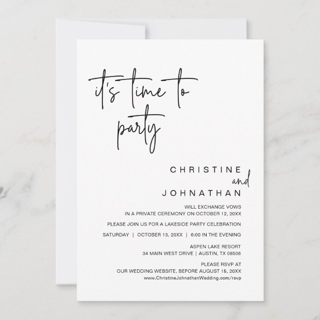 Invitation C'est l'heure de faire la fête, dîner Mariage Elop (Devant)