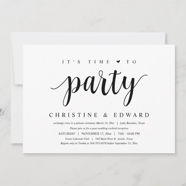 Invitation C'est l'heure de faire la fête, Mariage intimiste  (Devant)