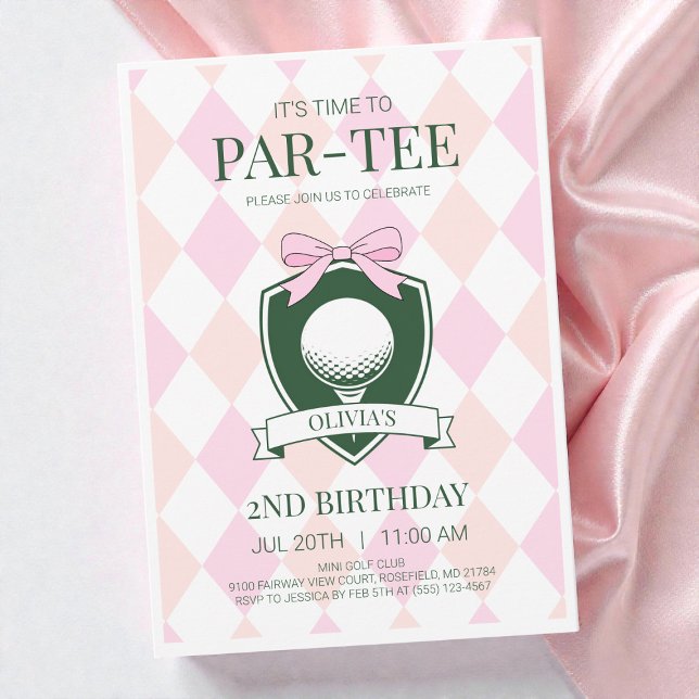 Invitation C'est l'heure de fêter les 2 ans de Par-Tee Pink G (Time to Par-Tee Pink Girls Golf 2nd Birthday Party Invitation)