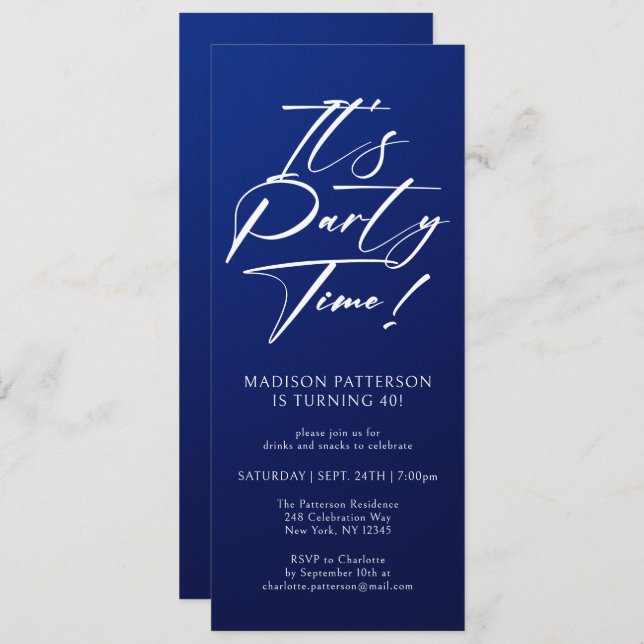 Invitation C'est l'heure de la fête 40e fête d'anniversaire S (Devant / Derrière)