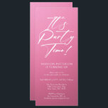 Invitation C'est l'heure de la fête 40e fête d'anniversaire S<br><div class="desc">It's Party Time 40th Quarantième anniversaire Party Simple Elegant Invitation Invitation présente un design minimaliste avec le texte "It's Party Time!" dans la typographie de script de calligraphie blanche moderne et personnalisé ci-dessous avec votre texte personnalisé. Le style et la couleur de police de texte modifiables peuvent être changés avec...</div>