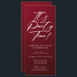 Invitation C'est l'heure de la fête 40e fête d'anniversaire S<br><div class="desc">It's Party Time 40th Quarantième anniversaire Party Simple Elegant Invitation Invitation présente un design minimaliste avec le texte "It's Party Time!" dans la typographie de script de calligraphie blanche moderne et personnalisé ci-dessous avec votre texte personnalisé. Le style et la couleur de police de texte modifiables peuvent être changés avec...</div>