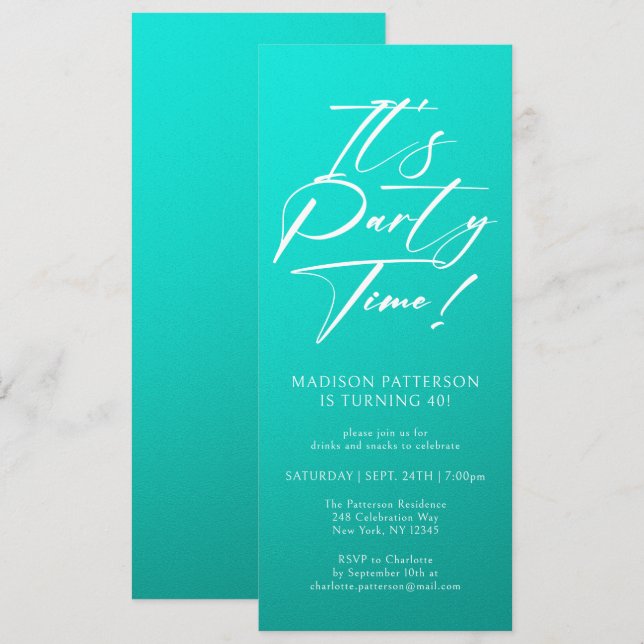 Invitation C'est l'heure de la fête 40e fête d'anniversaire S (Devant / Derrière)