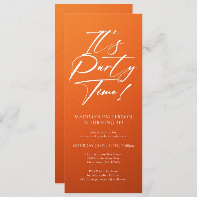 Invitation C'est l'heure de la fête 40e fête d'anniversaire S (Devant / Derrière)