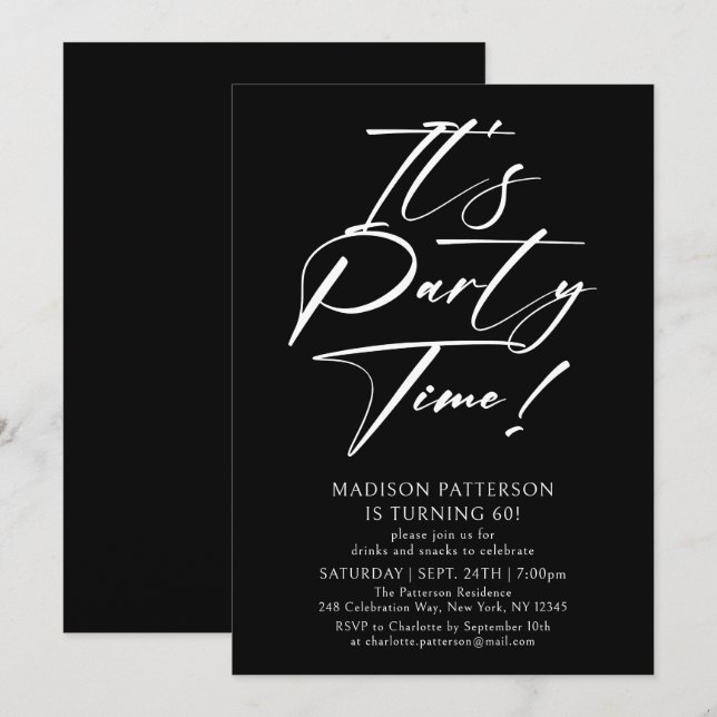 Invitation C'est l'heure de la fête 60e fête d'anniversaire S (Devant / Derrière)