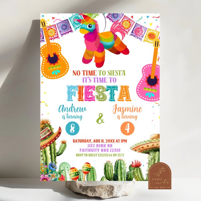 Invitation C'est l'heure de la fête d'anniversaire conjointe  (Créateur téléchargé)