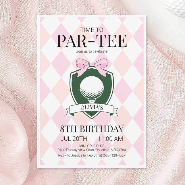 Invitation C'est l'heure de la fête Par-Tee rose de golf pour (Time to Par-Tee Pink Golf 8th Birthday Party Invitation)