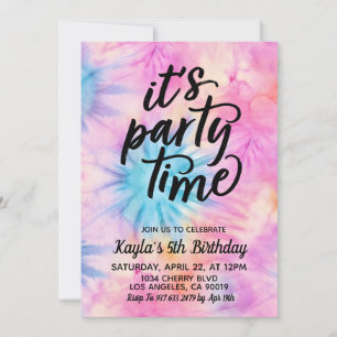 Invitation C'est l'heure de la fête Super Tie Dye Anniversair