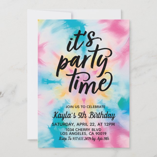 Invitation C'est l'heure de la fête Super Tie Dye Anniversair (Devant)