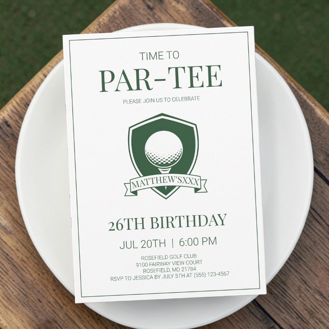 Invitation C'est l'heure de la fête verte de golf pour le 26e (Time to Par-Tee Green Golf 26th Birthday Party Invitation)