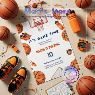 Invitation C'est l'heure du jeu Basketball Aquarelle Annivers