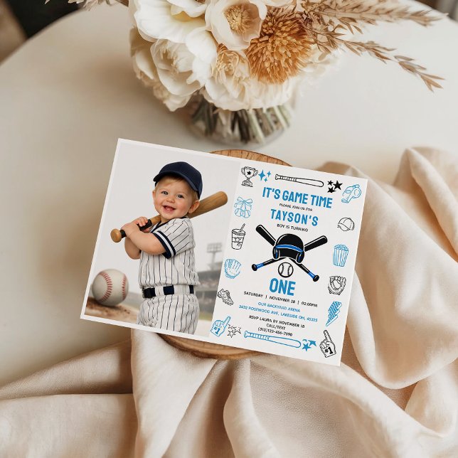 Invitation C'est l'heure du match de baseball 1er anniversair (It’s Game Time Baseball 1st Birthday – Fun Sports Invitation
)